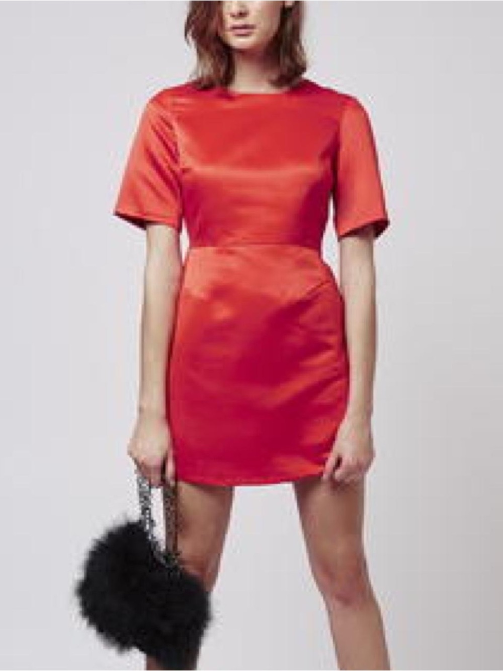 Topshop Bright Red Satin Crew Neck Dress - Size 2 - Short Red Dress